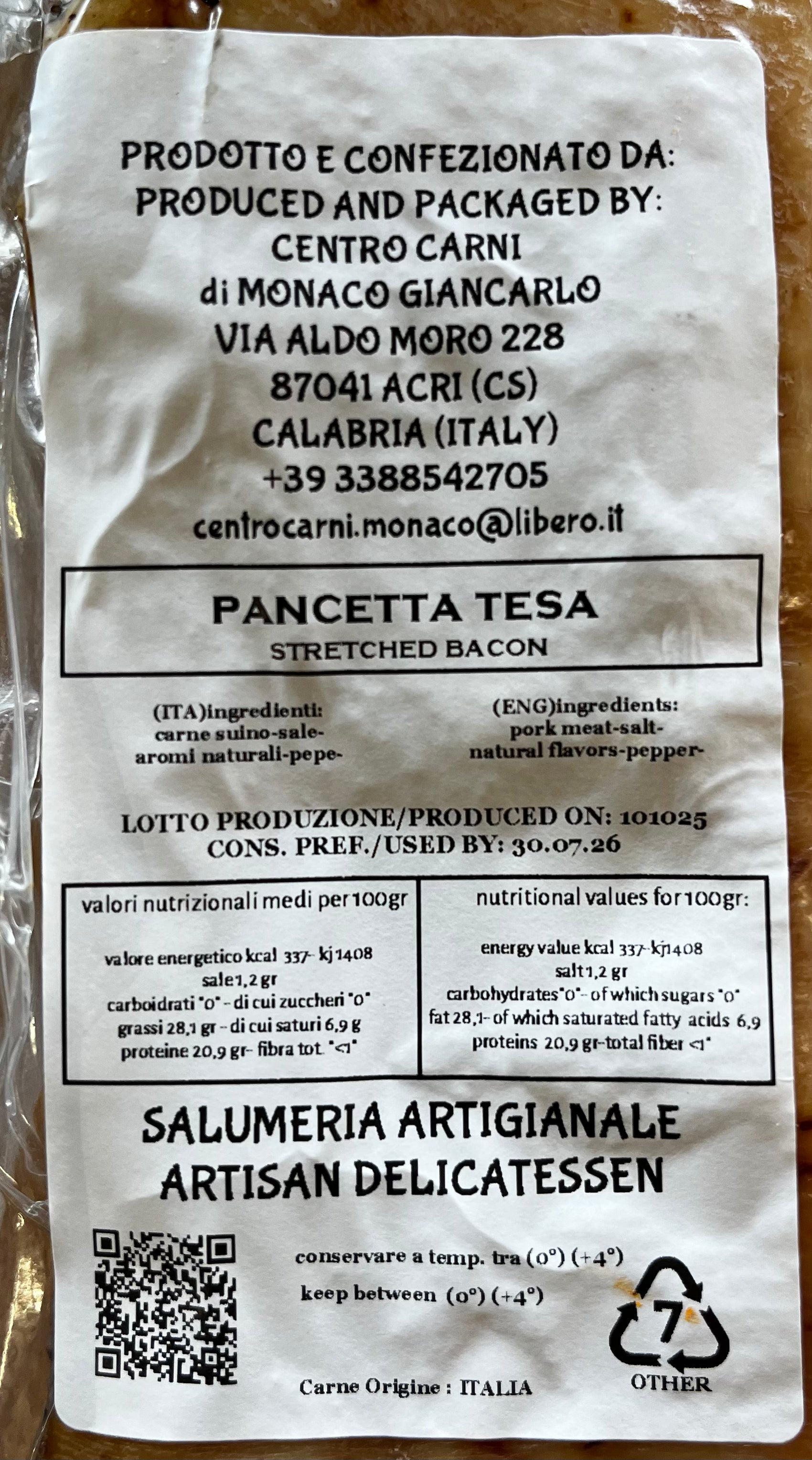 Pancetta tesa di Acri (CS)