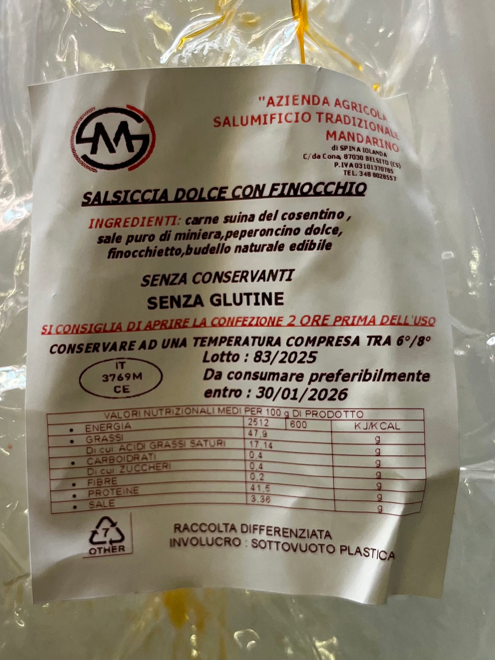 Salsiccia dolce con finocchietto