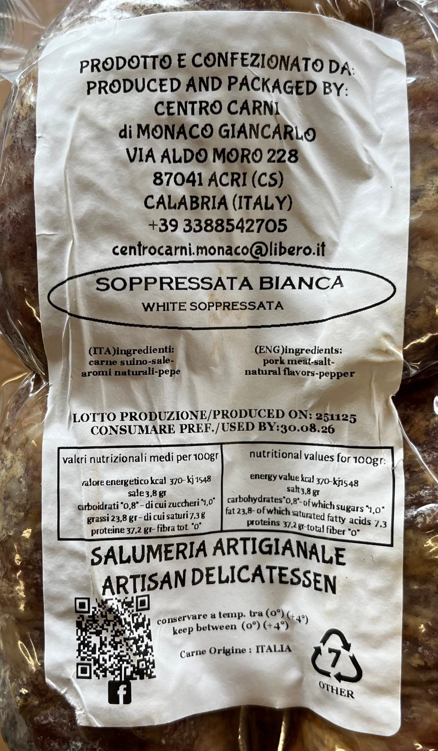Soppressata bianca di Acri (CS)
