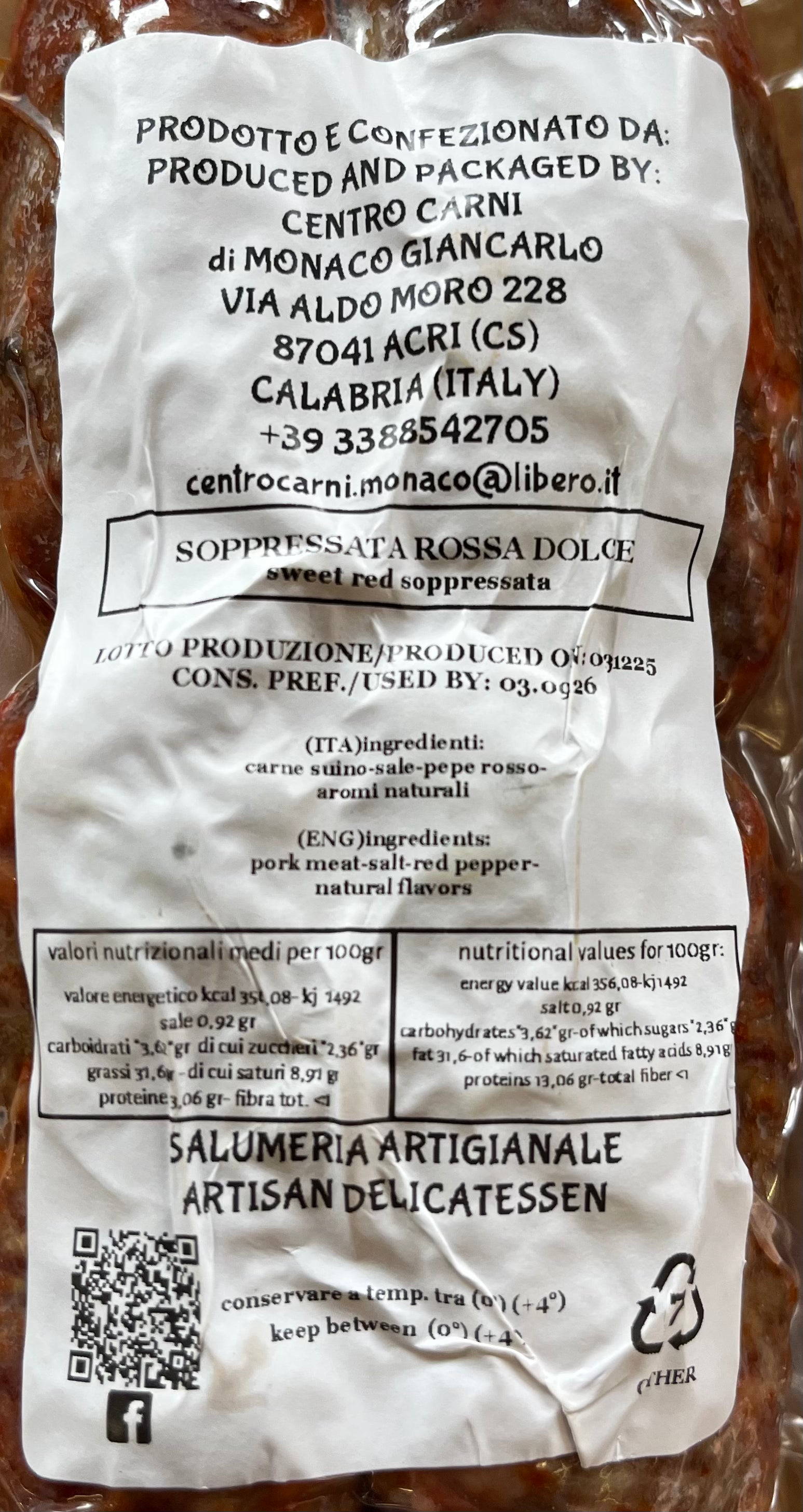 Soppressata dolce di Acri (CS)